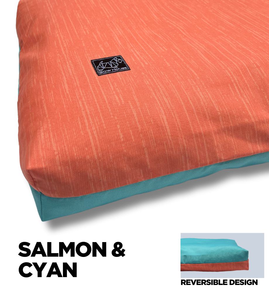 The Muttress Dog Bed in Salmon & Cyan